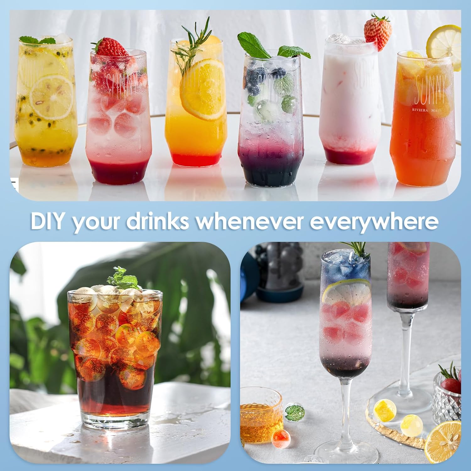 Mixed drinks featuring the ice balls